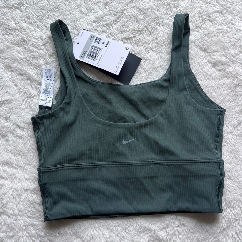Nike Zenvy Ribbed Longline Sports Bra Dark Green HF1542-338 Womens‎ Size XS New - Picture 6 of 11